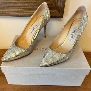 Jimmy Choo Romy 85 Size 40 Heels Champagne Glitter